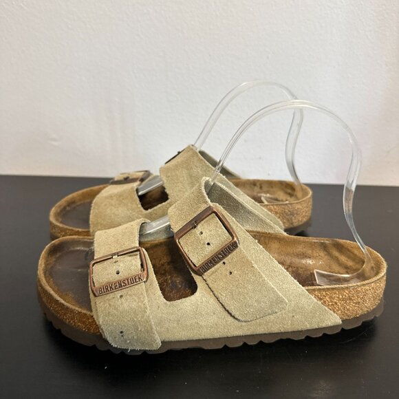 Birkenstock Arizona Suede Leather Taupe Strap Sandals Womens Sz 37 US 6 Slip On - Picture 8 of 8